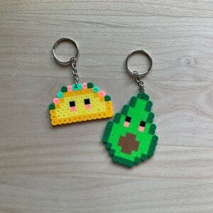 Handmade Avocado and Taco Perler Bead Keychain
